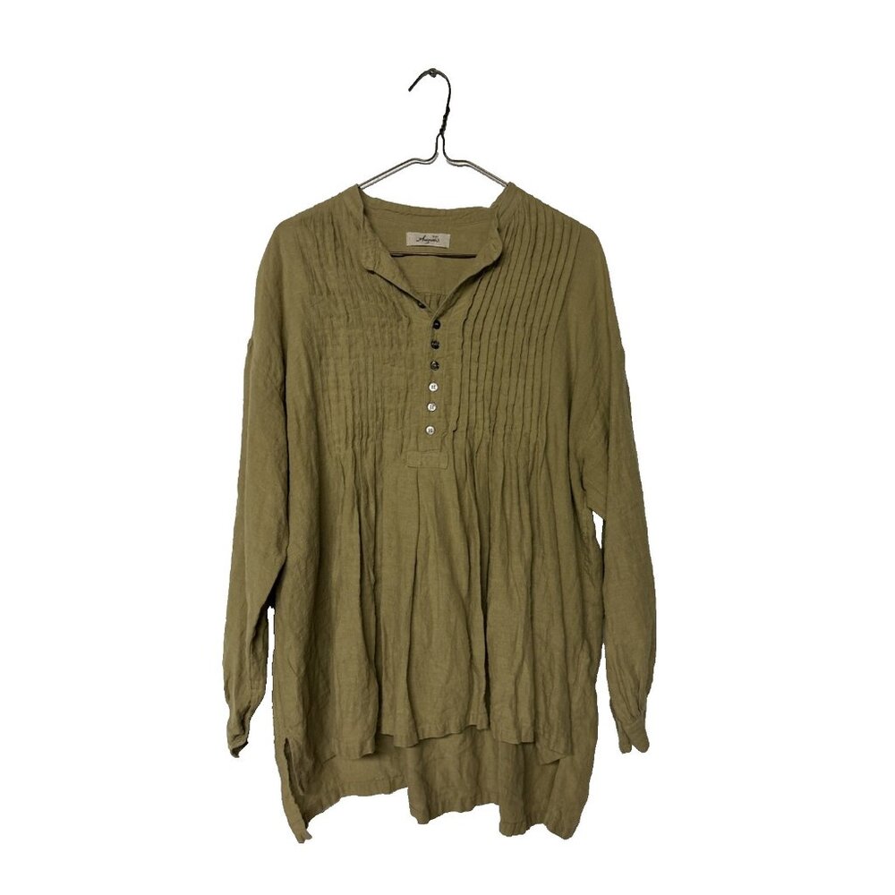 Ichi Antiquites Women’s Shirt 100% Linen Henley Neckline Neutral Color Free Size